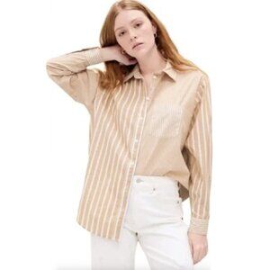 Gap The Big Shirt Tan Neutral Stripe Button Down Oversized Poplin Cotton Large